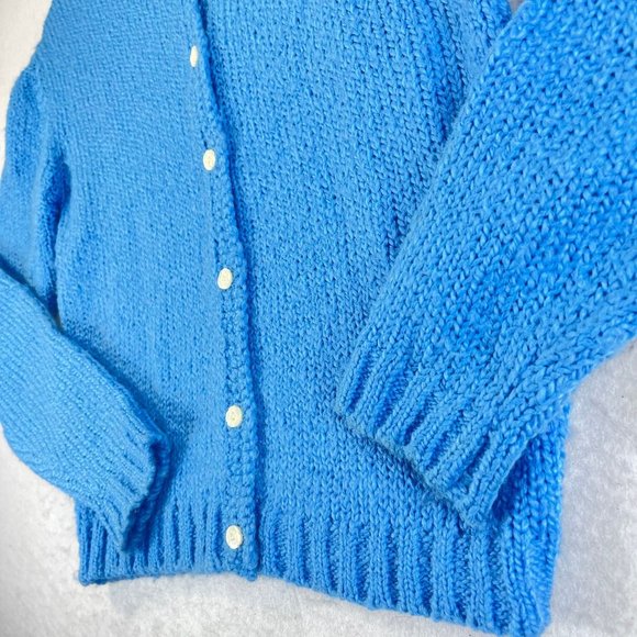 Vintage ROBERT SCOTT Womens 34 Blue Floral Button Long Sleeve Cardigan Sweater - Picture 4 of 11